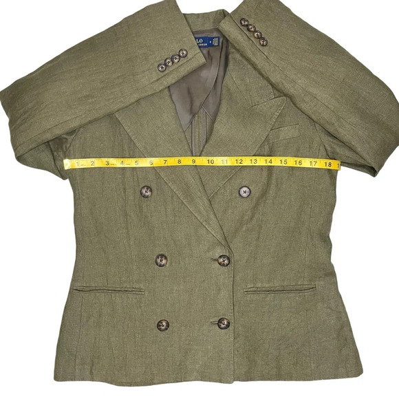 Polo Ralph Lauren Double-Breasted 100% Linen Blazer in Green Size 8 - Picture 11 of 16